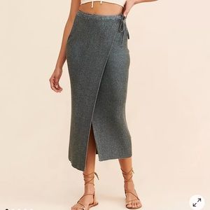 Free People Borderline Midi Skirt Gray Blue